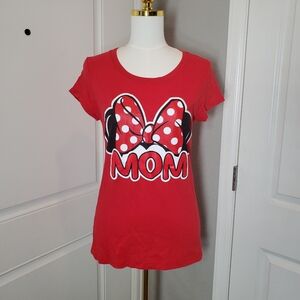 Disney Minnie Mouse Women's Mom Fan T-Shirt Size XL Juniors 15-17 Red Black NWOT